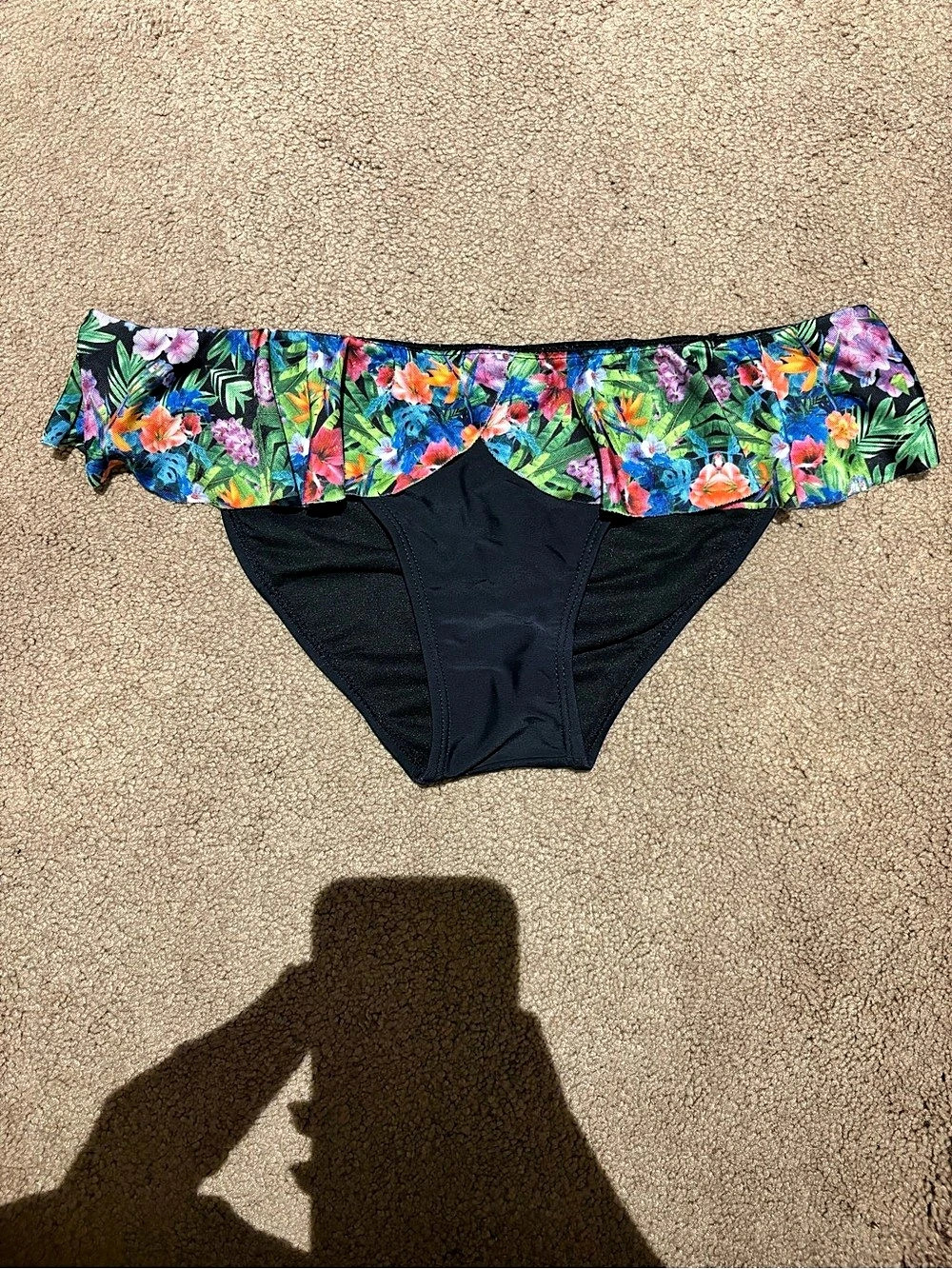 3 for $19 BP. Print Ruffle Bikini Swim Bottoms Black & Multicolor Small